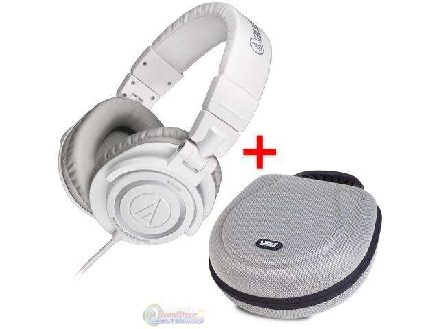 Audio-Technica ATH-M50 Studio Monitor Headphones White & UDG U8200SL Large Headphone Hardcase Silver - Bundle