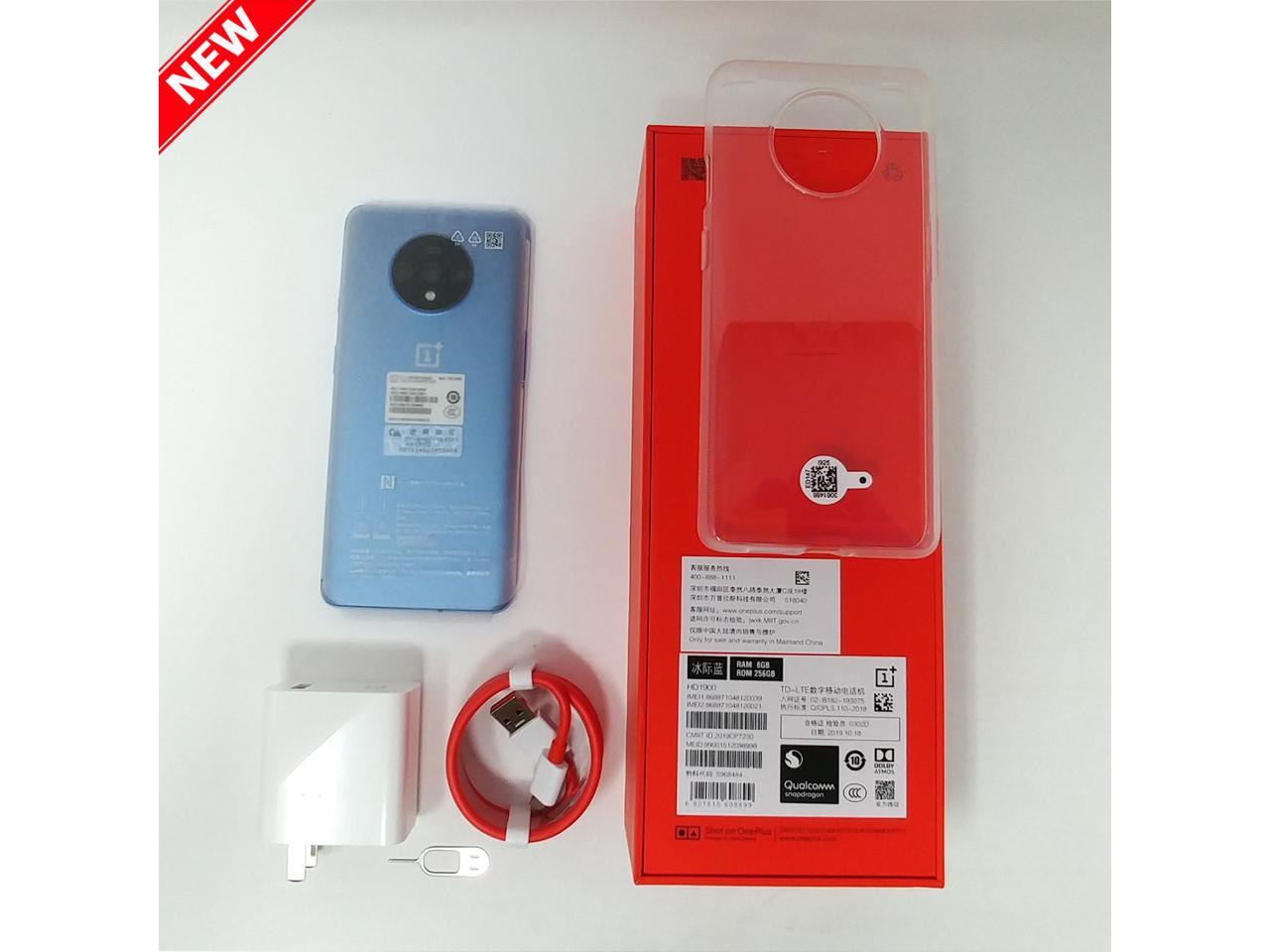 OnePlus 7T 256GB HD1900 GSM Factory Unlocked 4G LTE 6.55\" Fluid Display 8GB RAM 48 MP Ultra Wide Triple Camera Smartphone - Glacier Blue - International Version